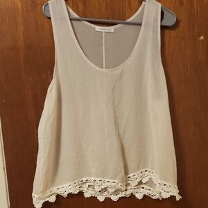 Banana Lemon Cream Lace Hem Tank Top